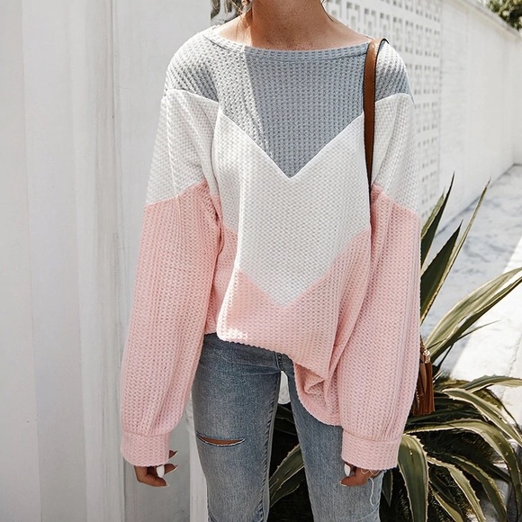 And The Why Printed Color Block Hooded Waffle Top main image 1